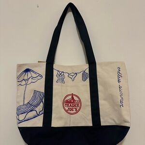 Trader Joe's Canvas Tote Bag with Blue Accents